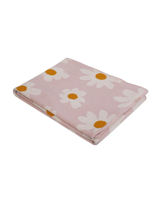Pomme Flowers Knitted Ultra Soft Sherpa Blanket-100% Cotton-Peach Pink-For Infants
