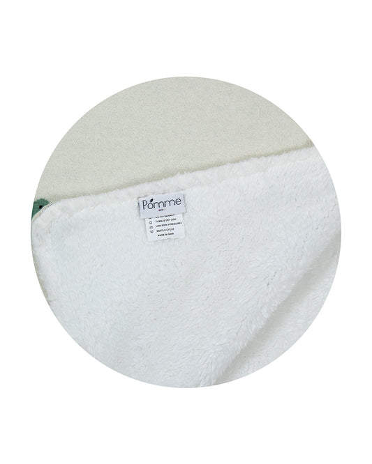Pomme Dinosaur Family Knitted Ultra Soft Sherpa Blanket-100% Cotton-White-For Infants