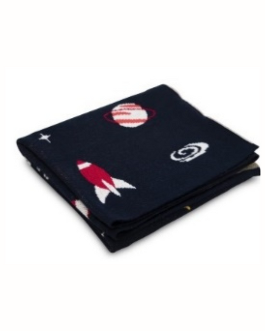 Pomme Cute Galaxy Knitted Ultra Soft Sherpa Blanket-100% Cotton-Navy Blue-For Infants