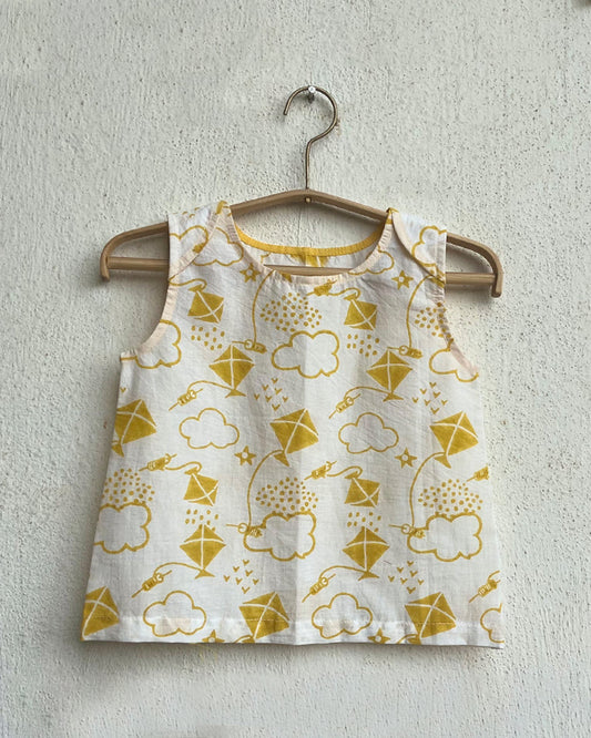Whitewater Kids Yellow Top and Pajama Set-Sleeveless-Printed-Organic Cotton-For Infants