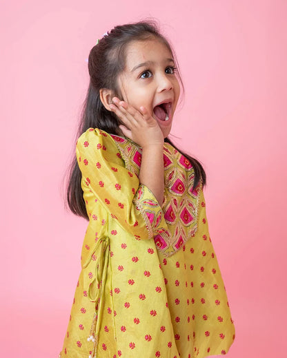 Mimosa Golden Kurta Dhoti Set-Embellished-Chanderi-For Infants