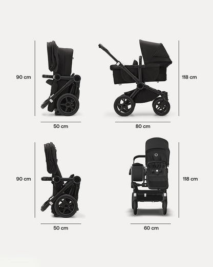 Bugaboo Donkey 5 Mono Stroller & Carry Cot Travel System-Converts From Single To Double in Three Clicks-With Side Luggage Basket-For 0 to 4Y (Upto 22 Kg)-Midnight Black