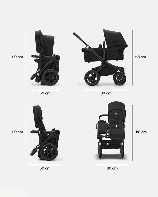 Bugaboo Donkey 5 Mono Stroller & Carry Cot Travel System-Converts From Single To Double in Three Clicks-With Side Luggage Basket-For 0 to 4Y (Upto 22 Kg)-Midnight Black