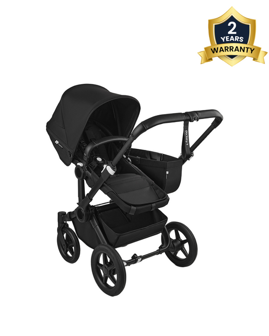 Bugaboo Donkey 5 Mono Stroller & Carry Cot Travel System-Converts From Single To Double in Three Clicks-With Side Luggage Basket-For 0 to 4Y (Upto 22 Kg)-Midnight Black