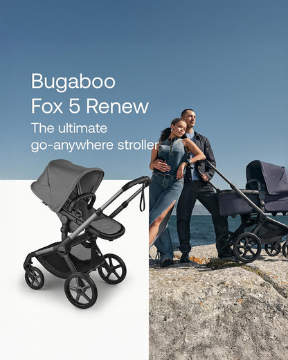 Bugaboo Fox 5 Renew Stroller-Convertible 2 in 1 Seat With Carry Cot Mode-Height Adjustable Parent Handle Bar-Reversible & Flat Reclining Seat-One Hand Fold-All Terrain Wheels-2 Year Warranty-For 0 to 4Y (Upto 22 Kg)-Heritage Black