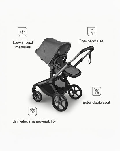 Bugaboo Fox 5 Renew Stroller-Convertible 2 in 1 Seat With Carry Cot Mode-Height Adjustable Parent Handle Bar-Reversible & Flat Reclining Seat-One Hand Fold-All Terrain Wheels-2 Year Warranty-For 0 to 4Y (Upto 22 Kg)-Moon Grey