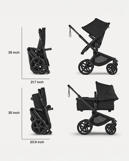 Bugaboo Fox 5 Renew Stroller-Convertible 2 in 1 Seat With Carry Cot Mode-Height Adjustable Parent Handle Bar-Reversible & Flat Reclining Seat-One Hand Fold-All Terrain Wheels-2 Year Warranty-For 0 to 4Y (Upto 22 Kg)-Heritage Black