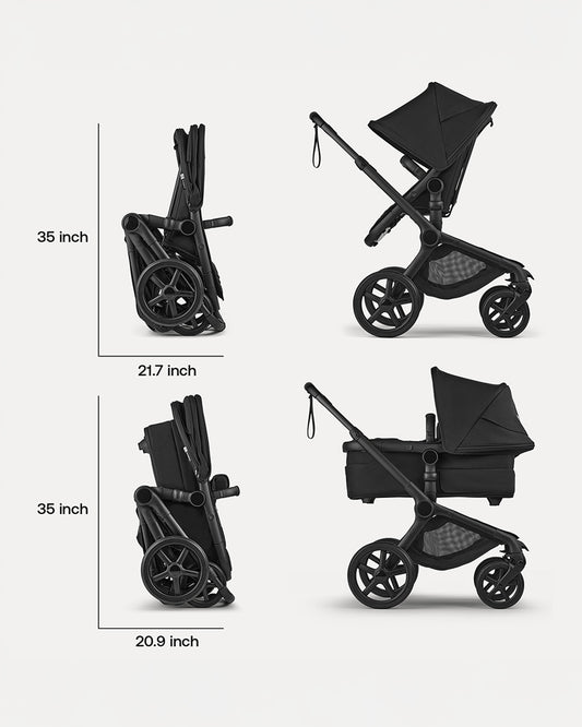 Bugaboo Fox 5 Renew Stroller-Convertible 2 in 1 Seat With Carry Cot Mode-Height Adjustable Parent Handle Bar-Reversible & Flat Reclining Seat-One Hand Fold-All Terrain Wheels-2 Year Warranty-For 0 to 4Y (Upto 22 Kg)-Heritage Black