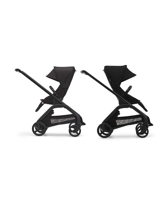 Bugaboo Dragonfly Lightweight Stroller-Unique & Patented One Hand Fold-Reversible & Flat Reclining Seat-Height Adjustable Parent Handle Bar-Travel System Compatible-Extra Large Storage Basket With Removable Bag-2 Years Warranty-For 0 to 4Y-Midnight Black