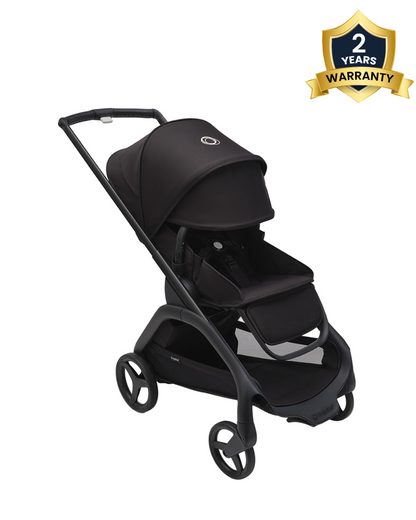 Bugaboo Dragonfly Lightweight Stroller-Unique & Patented One Hand Fold-Reversible & Flat Reclining Seat-Height Adjustable Parent Handle Bar-Travel System Compatible-Extra Large Storage Basket With Removable Bag-2 Years Warranty-For 0 to 4Y-Midnight Black
