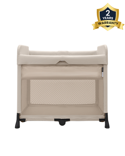 Bugaboo Stardust Travel Cot & Playard-Easy Unfold in One Second-With Zip In Bassinet, Mattress & Travel Bag-2 Year Warranty-For 0 to 2Y (Upto 15 Kg)-Desert Taupe