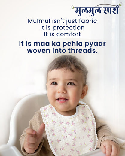 Polka Tots 100% Soft Muslin Cotton Bib With Lace Border-Two Push Buttons-Pack of 3-Pastel-For Infants