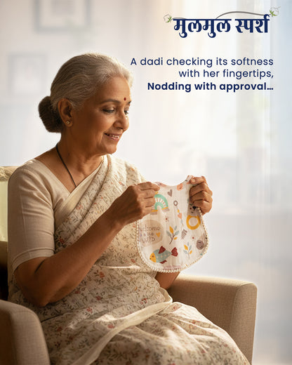 Polka Tots 100% Soft Muslin Cotton Bib With Lace Border-Two Push Buttons-Pack of 3-Multicolor-For Infants