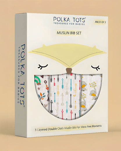 Polka Tots 100% Soft Muslin Cotton Bib With Lace Border-Two Push Buttons-Pack of 3-Multicolor-For Infants
