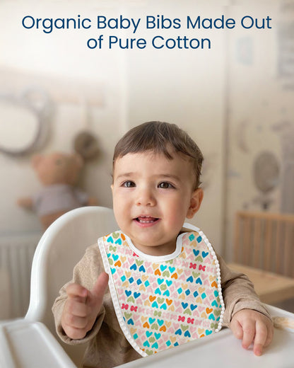 Polka Tots 100% Soft Muslin Cotton Bib With Lace Border-Two Push Buttons-Pack of 3-Bright-For Infants