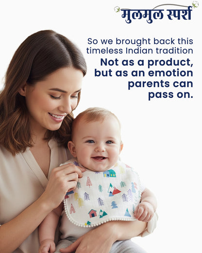 Polka Tots 100% Soft Muslin Cotton Bib With Lace Border-Two Push Buttons-Pack of 3-Bright-For Infants