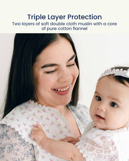 Polka Tots 100% Soft Muslin Cotton Burp Cloth With Lace Border-Pack of 3-Pastel-For Infants