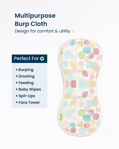 Polka Tots 100% Soft Muslin Cotton Burp Cloth With Lace Border-Pack of 3-Pastel-For Infants