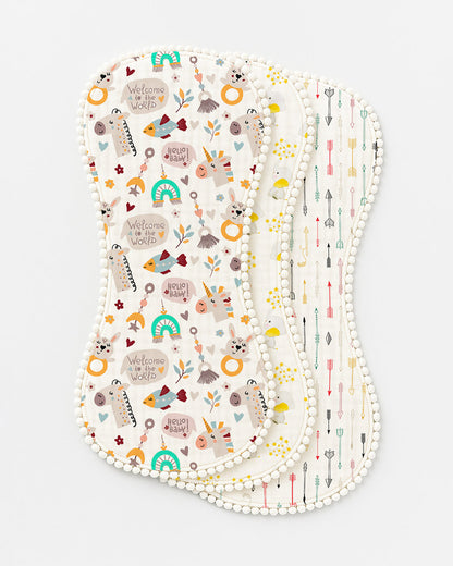 Polka Tots 100% Soft Muslin Cotton Burp Cloth With Lace Border-Pack of 3-Multicolor-For Infants