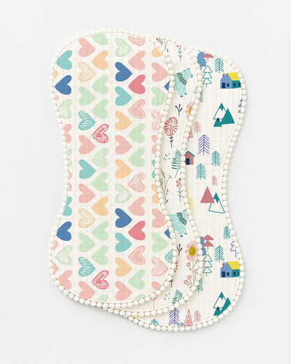 Polka Tots 100% Soft Muslin Cotton Burp Cloth With Lace Border-Pack of 3-Bright-For Infants