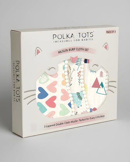 Polka Tots 100% Soft Muslin Cotton Burp Cloth With Lace Border-Pack of 3-Bright-For Infants