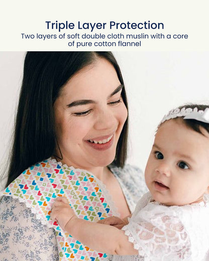 Polka Tots 100% Soft Muslin Cotton Burp Cloth With Lace Border-Pack of 3-Bright-For Infants