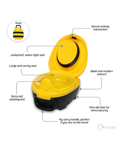 My Carry Potty Bumblebee Portable Potty Chair-With Water Tight Seal-Extra Tall Splash Guard & Non Slip Feet-15M+