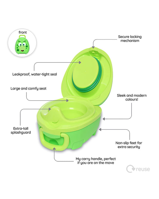 My Carry Potty Dinosaur Portable Potty Chair-With Water Tight Seal-Extra Tall Splash Guard & Non Slip Feet-15M+