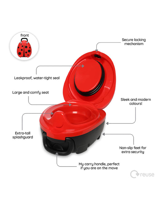 My Carry Potty Ladybird Portable Potty Chair-With Water Tight Seal-Extra Tall Splash Guard & Non Slip Feet-15M+
