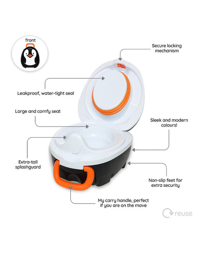 My Carry Potty Penguin Portable Potty Chair-With Water Tight Seal-Extra Tall Splash Guard & Non Slip Feet-15M+