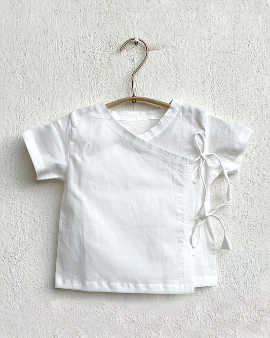 Whitewater Kids White Jhabla-Half Sleeves-Solid-Organic Cotton-For Infants