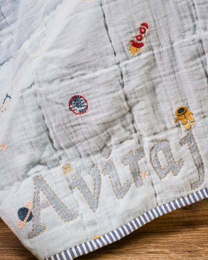 FA Home Quilted Baby Blanket & Pillow Set-Cosmic Explorer-100% Cotton-For Infants