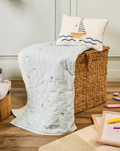 FA Home Quilted Baby Blanket & Pillow Set-Nautical Dreams-100% Cotton-For Infants