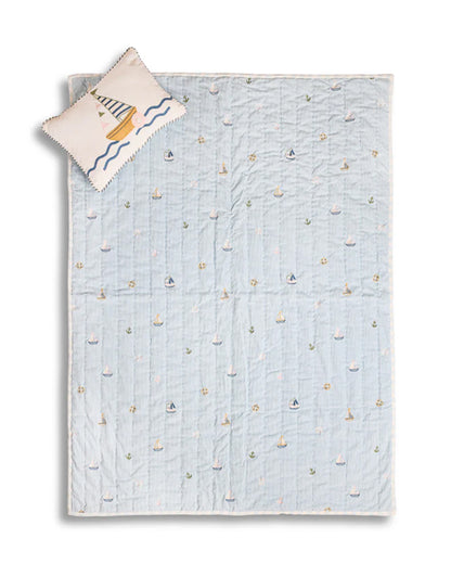 FA Home Quilted Baby Blanket & Pillow Set-Nautical Dreams-100% Cotton-For Infants
