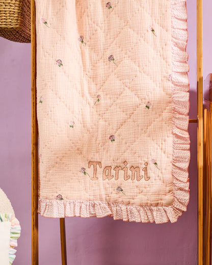 FA Home Quilted Baby Blanket & Pillow Set-Pink Petal-100% Cotton-For Infants