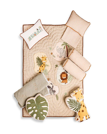 FA Home Baby Bedding Set-Jungle Safari-Hand Embroidered-Cotton-Natural-For Infants