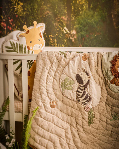 FA Home Baby Bedding Set-Jungle Safari-Hand Embroidered-Cotton-Natural-For Infants