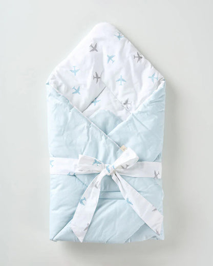 Aariro Quilted Baby Carrier Nest Cum Receiving Blanket-Dream Big-White & Blue-For Infants