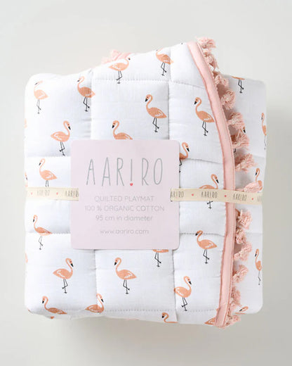 Aariro Tropical Flamingo Round Playmat-100% Organic Cotton-Hypoallergenic & Non-Toxic-0 to 6M