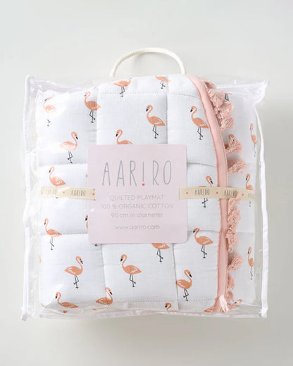 Aariro Tropical Flamingo Round Playmat-100% Organic Cotton-Hypoallergenic & Non-Toxic-0 to 6M