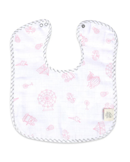 Masilo 100% Organic Cotton Muslin Classic Bib-Two Snap Button-Adjustable Fit-Carnival Pink-For Infants