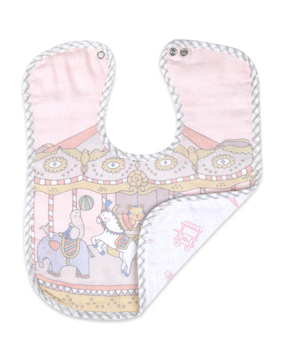 Masilo 100% Organic Cotton Muslin Classic Bib-Two Snap Button-Adjustable Fit-Carnival Pink-For Infants