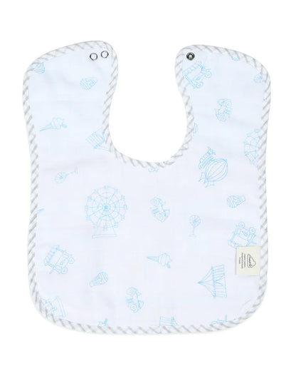 Masilo 100% Organic Cotton Muslin Classic Bib-Two Snap Button-Adjustable Fit-Carnival Blue-For Infants