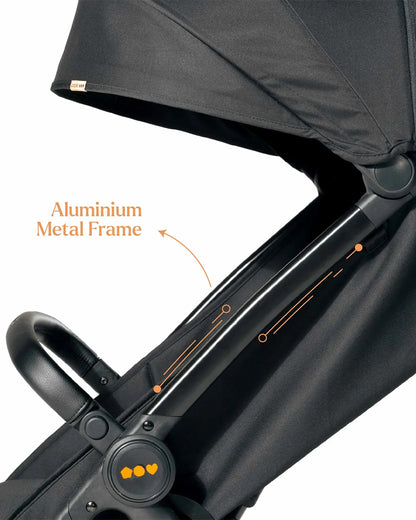 Loopie Hop Cabin Friendly Stroller-One Hand Fold-Flat Reclining Seat-Includes Mosquito Net-1 Year Warranty-For 0 to 4Y (Upto 22 Kg)-Black Charcoal