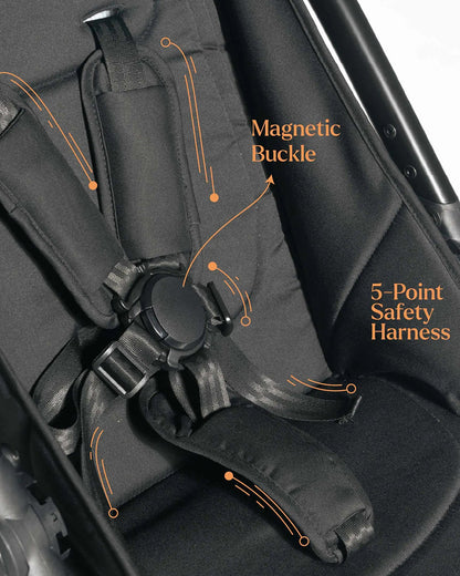 Loopie Hop Cabin Friendly Stroller-One Hand Fold-Flat Reclining Seat-Includes Mosquito Net-1 Year Warranty-For 0 to 4Y (Upto 22 Kg)-Black Charcoal