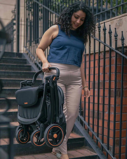 Loopie Hop Cabin Friendly Stroller-One Hand Fold-Flat Reclining Seat-Includes Mosquito Net-1 Year Warranty-For 0 to 4Y (Upto 22 Kg)-Black Charcoal
