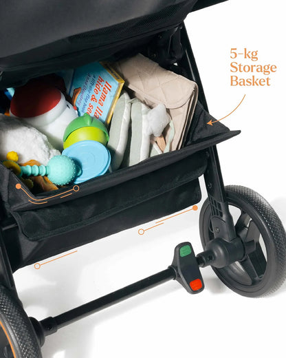 Loopie Hop Cabin Friendly Stroller-One Hand Fold-Flat Reclining Seat-Includes Mosquito Net-1 Year Warranty-For 0 to 4Y (Upto 22 Kg)-Black Charcoal