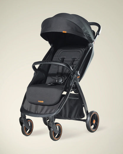 Loopie Hop Cabin Friendly Stroller-One Hand Fold-Flat Reclining Seat-Includes Mosquito Net-1 Year Warranty-For 0 to 4Y (Upto 22 Kg)-Black Charcoal
