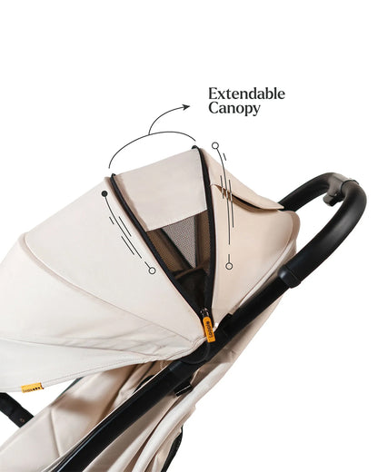 Loopie Hop Cabin Friendly Stroller-One Hand Fold-Flat Reclining Seat-Includes Mosquito Net-1 Year Warranty-For 0 to 4Y (Upto 22 Kg)-Ivory Marble