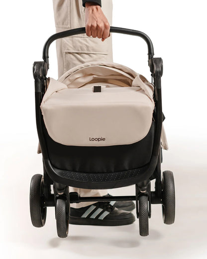 Loopie Hop Cabin Friendly Stroller-One Hand Fold-Flat Reclining Seat-Includes Mosquito Net-1 Year Warranty-For 0 to 4Y (Upto 22 Kg)-Ivory Marble